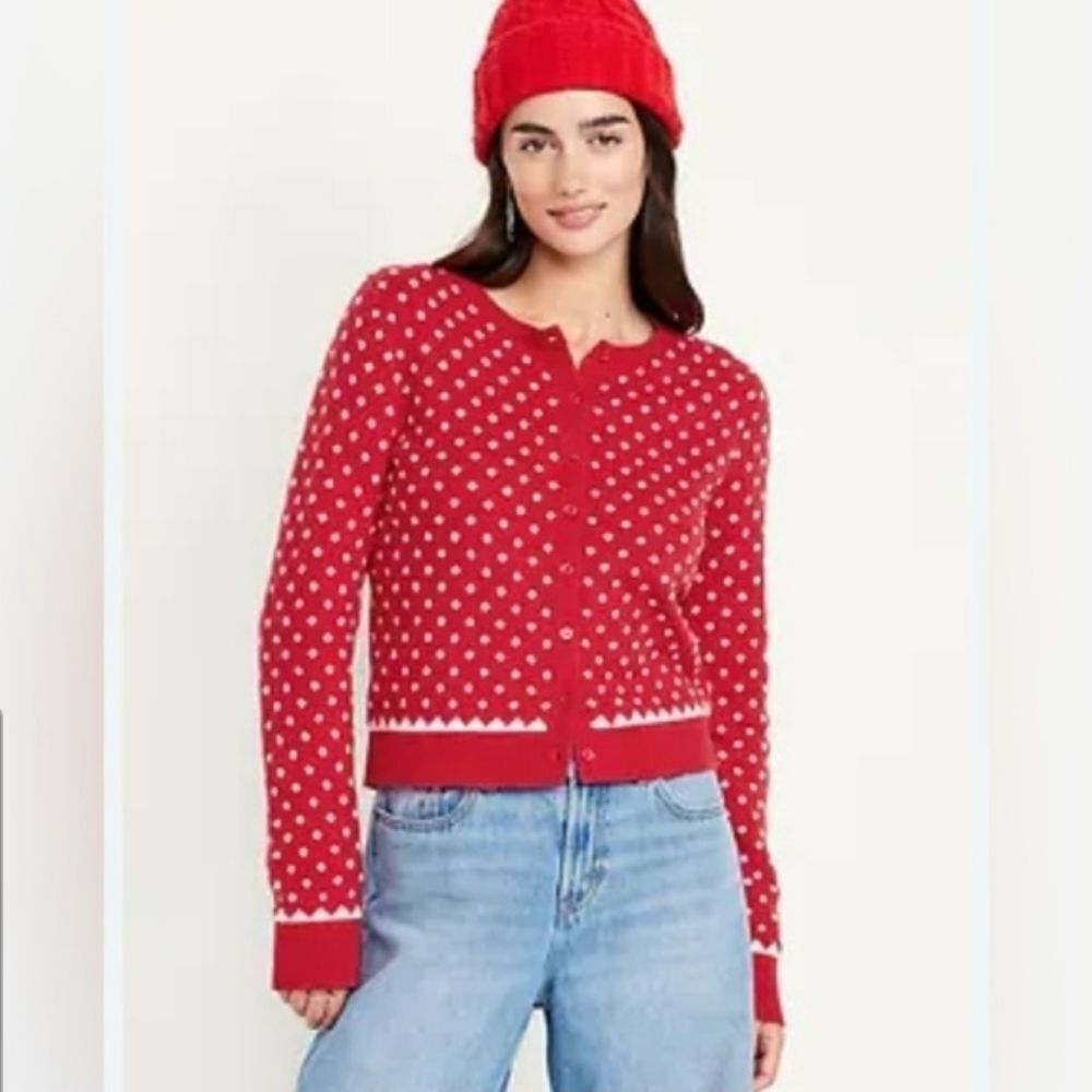 Old Navy Red Cardigan SoSoft Fair Isle Sweater Size Large NWT